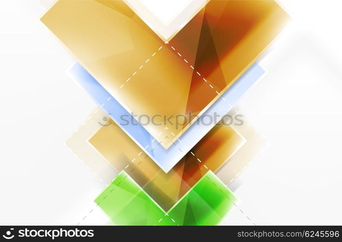 Colorful glossy arrow shapes. Abstract background. web brochure, internet flyer, wallpaper or cover poster design. Geometric style, colorful realistic glossy arrow shapes with copyspace. Directional idea banner