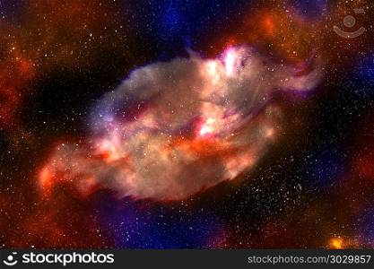 Colorful glowing nebula on starry space background. Glowing nebula on space background