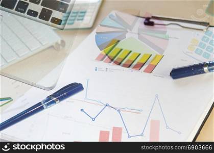 colorful graphs, charts, marketing research and business annual report background.Business Concept