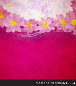colorful grunge pink magenta and violet background with fantasy pink and yellow flowers