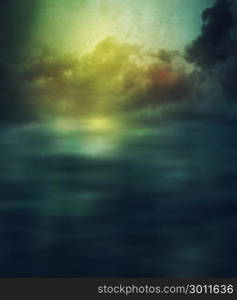 Colorful grunge texture with soft water surface and clouds.