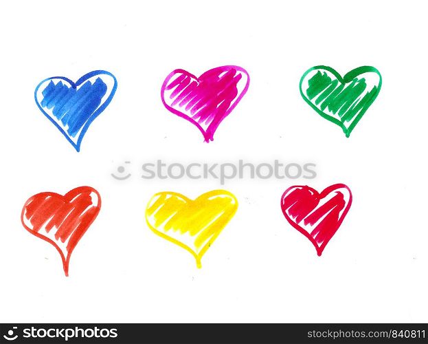 colorful hand drawn marker pen hearts