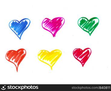 colorful hand drawn marker pen hearts