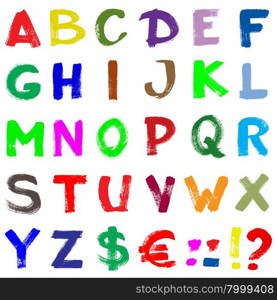 Colorful hand-written alphabet isolated over white background