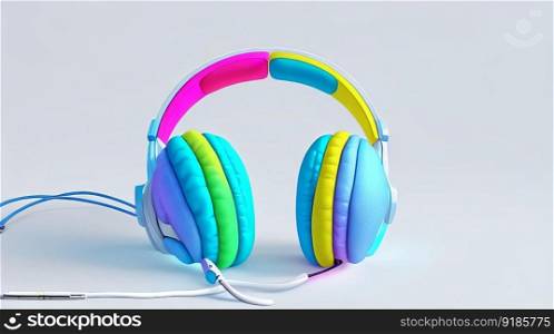 Colorful headphone on a white background. Generative AI.