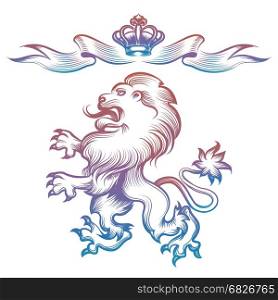 Colorful heraldy royal lion and crown. Colorful heraldy royal lion and crown isolated on white background. Vector illustration