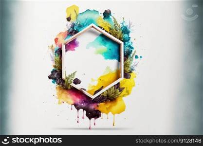 Colorful hexagon arts of abstract frame. Concept of watercolor painting on geometry. Finest generative AI.. Colorful hexagon arts of abstract frame concept of watercolor painting.