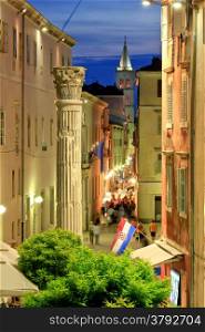 Colorful historic street of Zadar Night view
