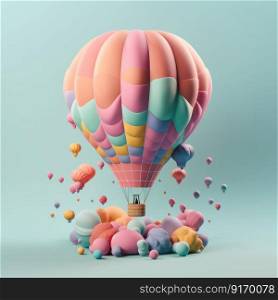 Colorful hot air balloon in pastel background. Travel and adventure concept symbolizing freedom andexcitement by generative AI