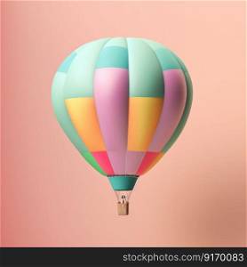 Colorful hot air balloon in pastel background. Travel and adventure concept symbolizing freedom andexcitement by generative AI