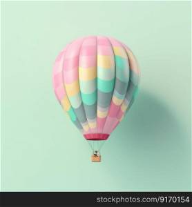 Colorful hot air balloon in pastel background. Travel and adventure concept symbolizing freedom and excitement generative AI