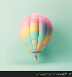 Colorful hot air balloon in pastel background. Travel and adventure concept symbolizing freedom and excitement generative AI