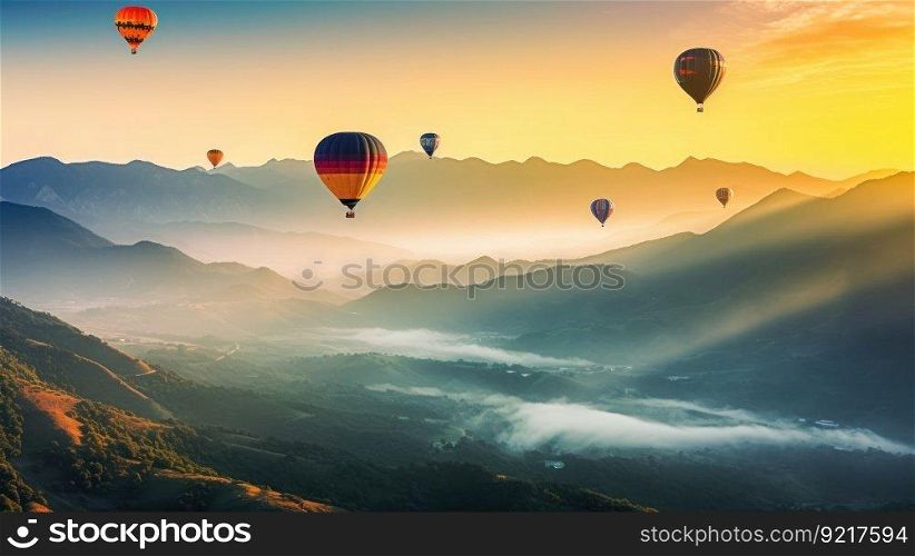 Colorful hot air balloons. Illustration Generative AI
