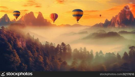 Colorful hot air balloons. Illustration Generative AI 