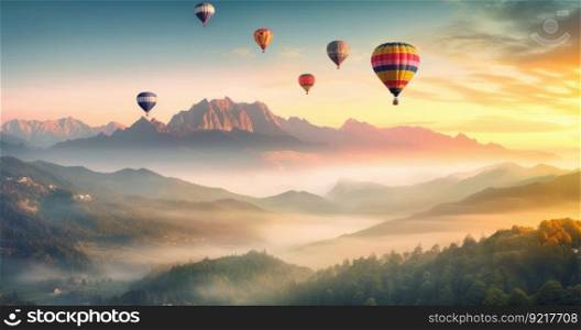 Colorful hot air balloons. Illustration Generative AI
