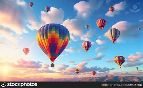 Colorful hot air balloons in the clear sky. Generative AI