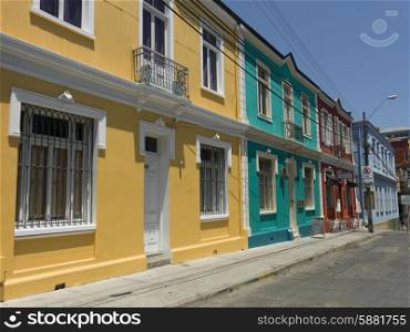 Colorful Houses along a street, Valparaiso, Chile