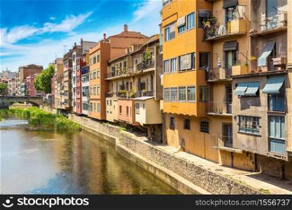 Colorful houses in Girona, in a beautiful summer day, Catalonia, Spain