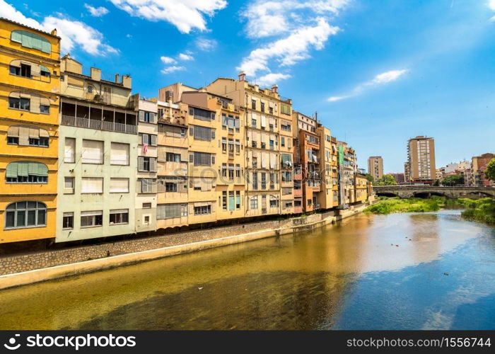 Colorful houses in Girona, in a beautiful summer day, Catalonia, Spain