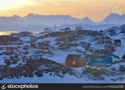 Colorful houses in Greenland in spring time