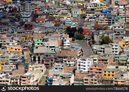 Colorful houses in latin town. South America. Quito, Ecuador