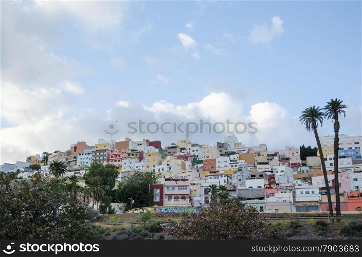 Colorful houses in the residential district Vegueta in Las Palmas, Gran Canaria, Spain