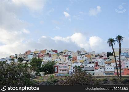 Colorful houses in the residential district Vegueta in Las Palmas, Gran Canaria, Spain