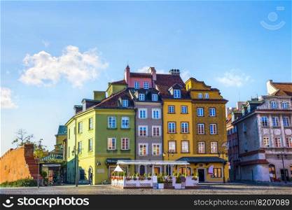 Colorful houses on a square of Old Town in Warsaw, Poland. Houses in Old Town