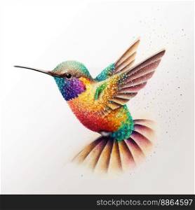 Colorful hummingbird hovering.  Pointillism style illustration.