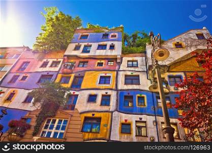 Colorful Hundertwasserhaus architecture of Vienna view, capital od Austria
