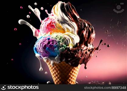 Colorful ice cream background.  Image created with Generative AI technology