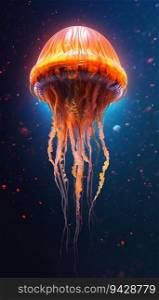 Colorful Illuminated Opal Jellyfish in a Underwater of Futuristic Planet. Generative ai. High quality illustration. Colorful Illuminated Opal Jellyfish in a Underwater of Futuristic Planet. Generative ai