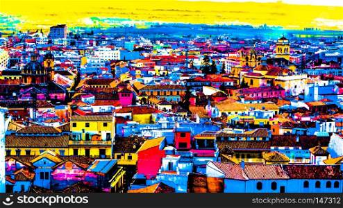 Colorful illustration of Granada city view, southern Spain