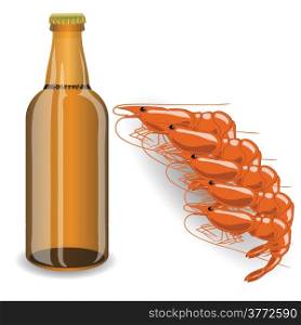 colorful illustration with bootle of beer and shrimp for your design