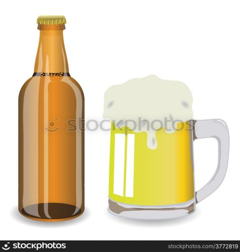 colorful illustration with bottle and mug of beer for your design