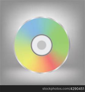 colorful illustration with disc icon on a grey background