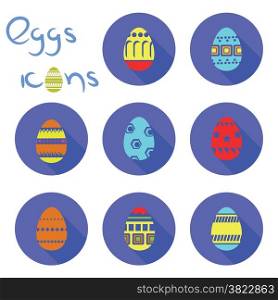 colorful illustration with eggs icons on white background
