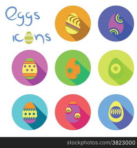 colorful illustration with eggs icons on white background