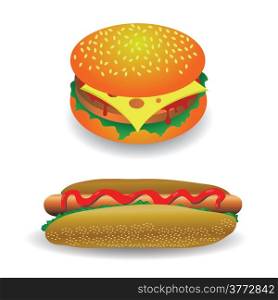 colorful illustration with hot dog and hamburger for your design