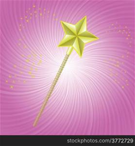 colorful illustration with magic wand on pink background for your design