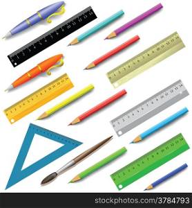colorful illustration with office supplies on a white background for your design