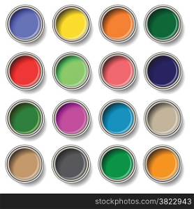 colorful illustration with oil paint buckets on white background