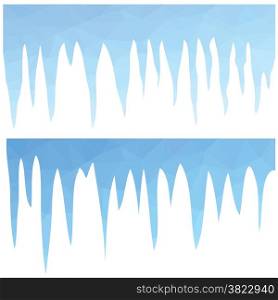 colorful illustration with polygonal blue icicles on white background