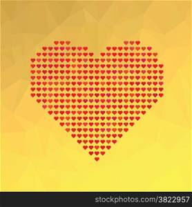 colorful illustration with red heart symbol on yellow abstract polygonal background