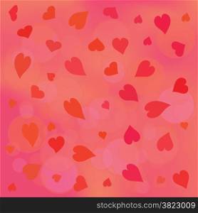 colorful illustration with red hearts on pink background