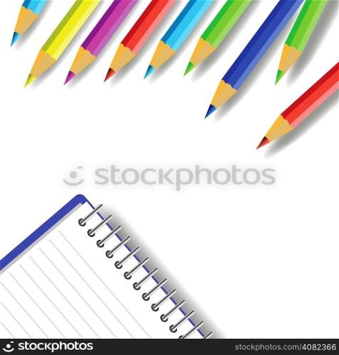 colorful illustration with set of pencils on a white background