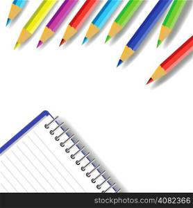 colorful illustration with set of pencils on a white background