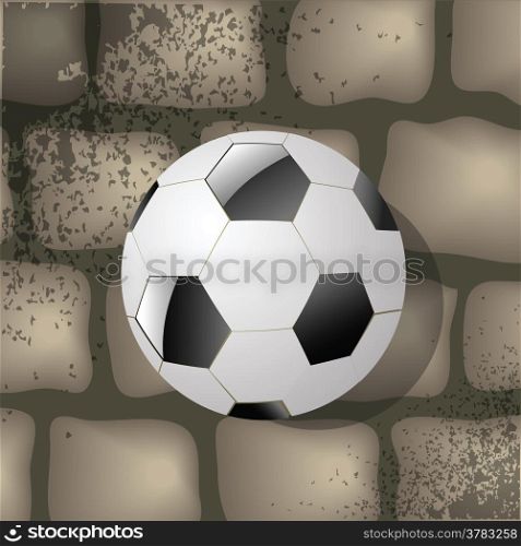 colorful illustration with soccer ball on a gray brick background for your design