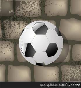 colorful illustration with soccer ball on a gray brick background for your design