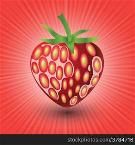 colorful illustration with strawberry on a red wave background for your design